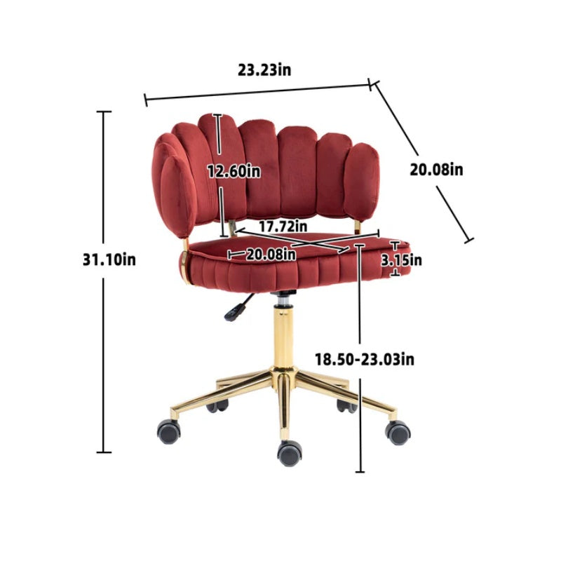 Velvet Home Office Desk Chair, Modern Cute Computer Chair with Swivel Wheels, Height Adjustable, Wine Red Velvet-海智集-Default-