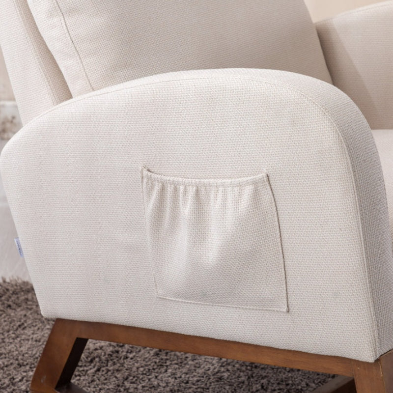 Rocking Chair, Modern Glider Chair, Recliner Armchair with Wood Legs and Side Pocket, Nursery Rocking Accent Chair with High Back for Living Room Bedroom (Beige linen)-海智集-Default-