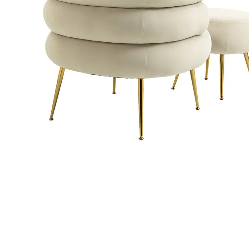 COOLMORE Upholstered Velvet Barrel Accent Chair with Ottoman,Accent Comfy Lounge Arm Chair and Footrest Stool Set,Single Sofa Armchair with Lounge Seat for Bedroom,Office (Beige)-海智集-Default-