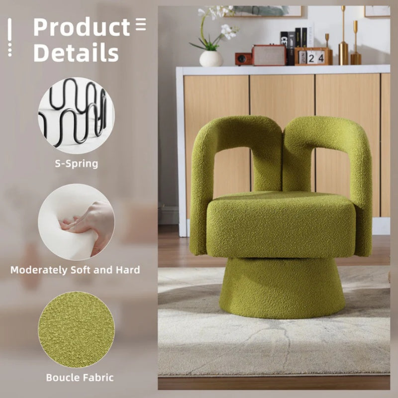 COOLMORE 360 Degree Swivel Cuddle Barrel Accent Chairs, Round Armchairs with Wide Upholstered, Fluffy Fabric Chair for Living Room, Bedroom, Office, Waiting Rooms (Olive Green Boucle)-海智集-Default-