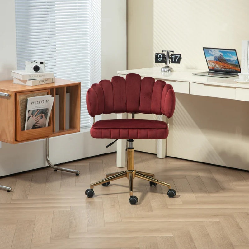 Velvet Home Office Desk Chair, Modern Cute Computer Chair with Swivel Wheels, Height Adjustable, Wine Red Velvet-海智集-Default-