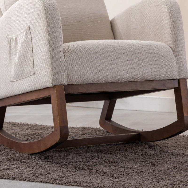 Rocking Chair, Modern Glider Chair, Recliner Armchair with Wood Legs and Side Pocket, Nursery Rocking Accent Chair with High Back for Living Room Bedroom (Beige linen)-海智集-Default-