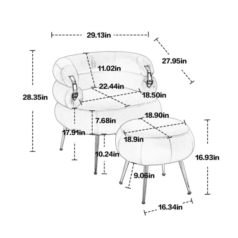 COOLMORE Upholstered Velvet Barrel Accent Chair with Ottoman,Accent Comfy Lounge Arm Chair and Footrest Stool Set,Single Sofa Armchair with Lounge Seat for Bedroom,Office (Beige)-海智集-Default-