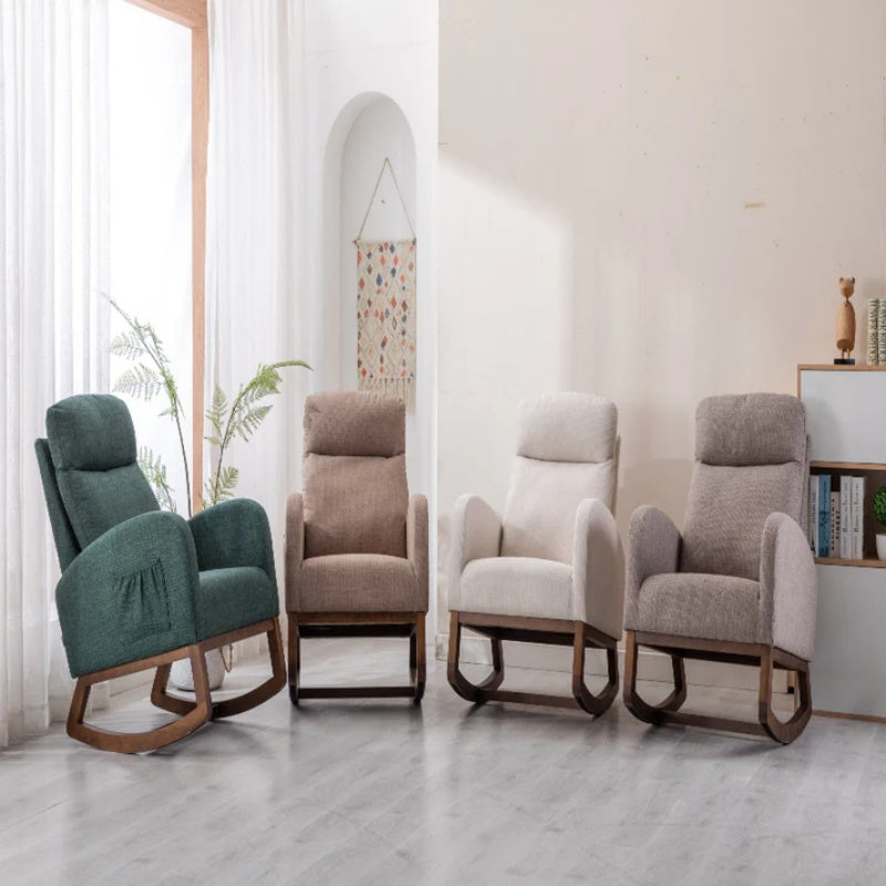 Rocking Chair, Modern Glider Chair, Recliner Armchair with Wood Legs and Side Pocket, Nursery Rocking Accent Chair with High Back for Living Room Bedroom (Beige linen)-海智集-Default-
