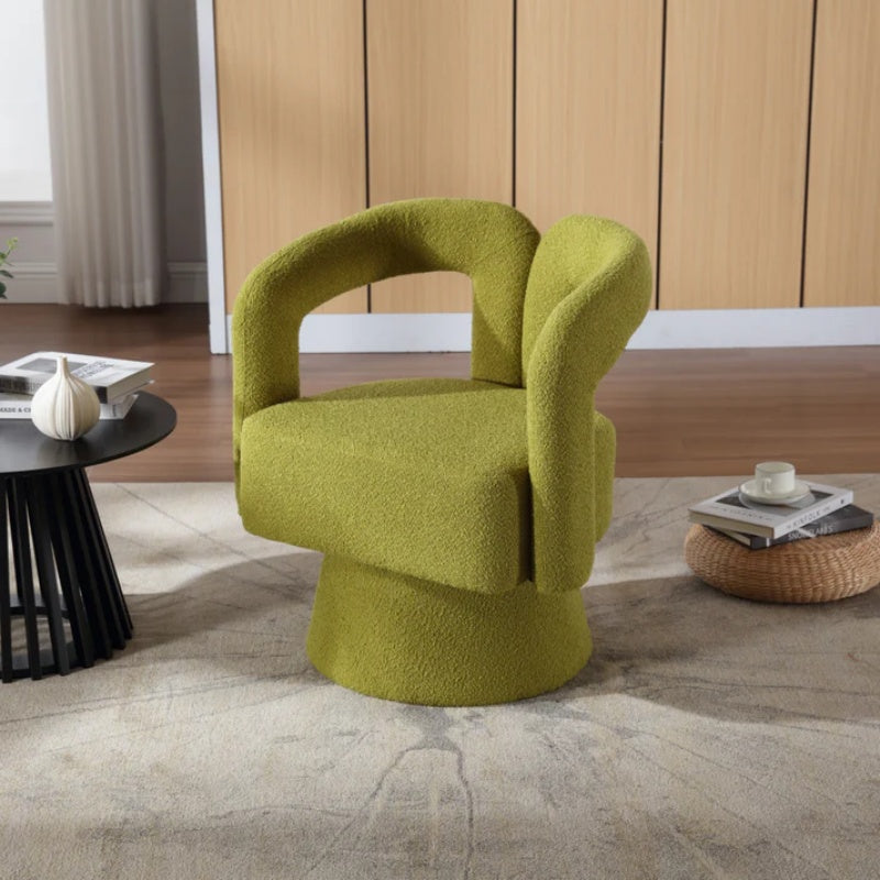 COOLMORE 360 Degree Swivel Cuddle Barrel Accent Chairs, Round Armchairs with Wide Upholstered, Fluffy Fabric Chair for Living Room, Bedroom, Office, Waiting Rooms (Olive Green Boucle)-海智集-Default-