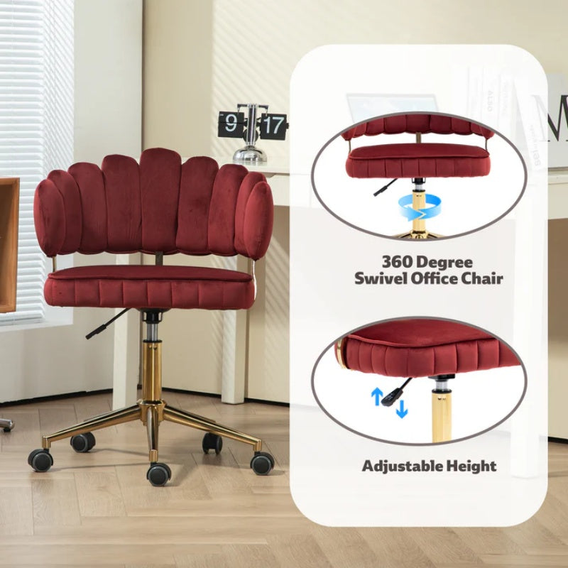 Velvet Home Office Desk Chair, Modern Cute Computer Chair with Swivel Wheels, Height Adjustable, Wine Red Velvet-海智集-Default-