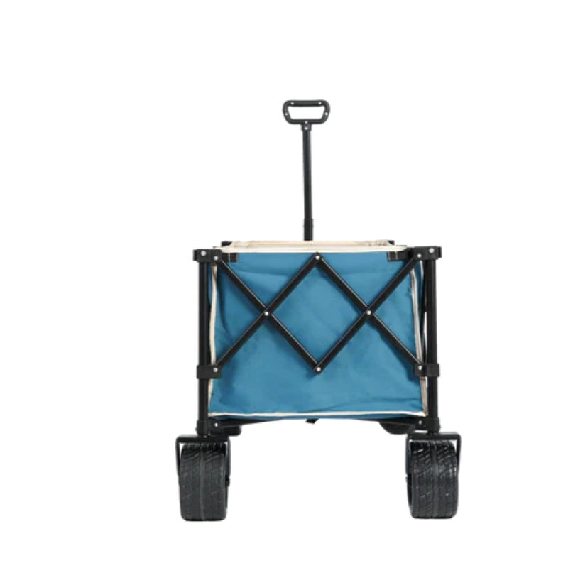 Foldable Extended Wagon with 220lbs Weight Capacity, Heavy Duty 300L Folding Utility Garden Cart with Big All-Terrain Beach Wheels & Drink Holders. Blue-海智集-Default-