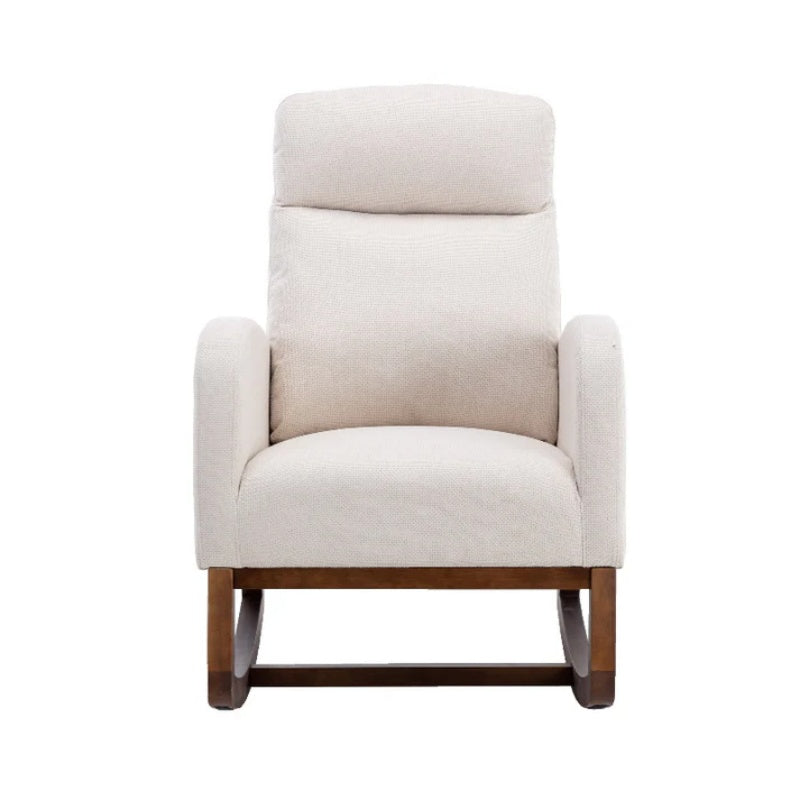 Rocking Chair, Modern Glider Chair, Recliner Armchair with Wood Legs and Side Pocket, Nursery Rocking Accent Chair with High Back for Living Room Bedroom (Beige linen)-海智集-Default-
