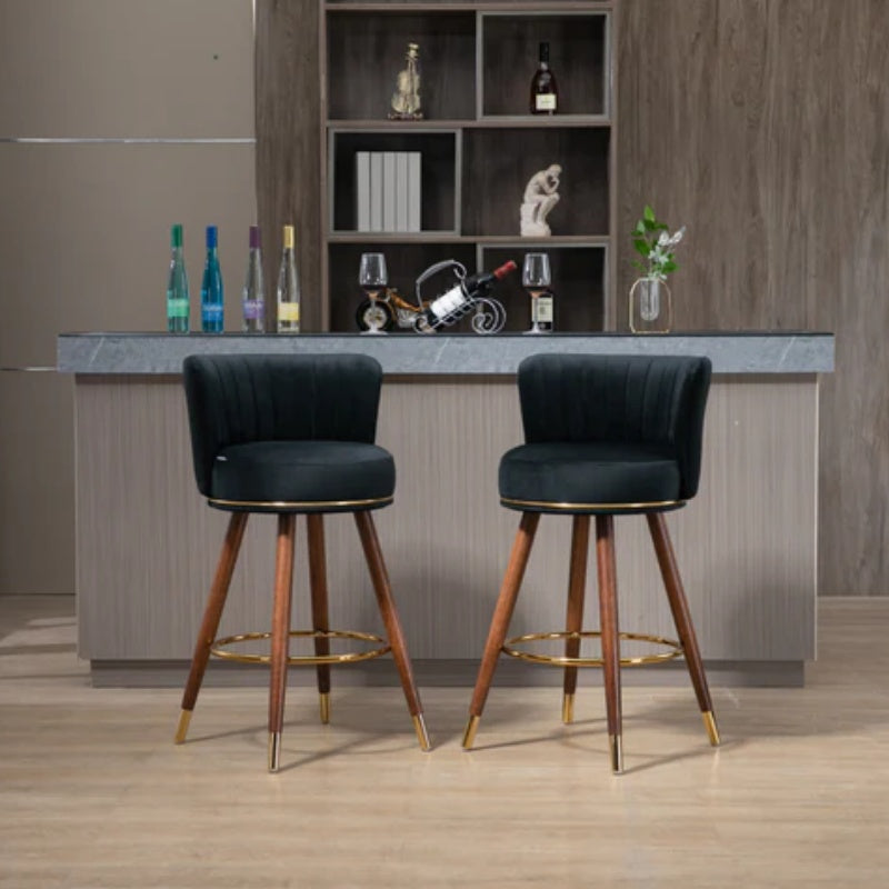 COOLMORE Counter Height Bar Stools Set of 2 for Kitchen Counter Solid Wood Legs with a fixed height of 360 degrees-海智集-Default-