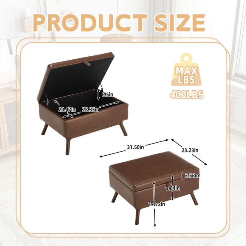Mid-century modern square coffee table storage bench, assembled, suitable for living room, entryway and family room, used as a coffee table, stirrups, shoe bench-海智集-Default-