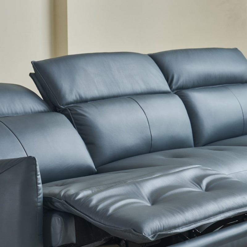 The deep blue sofa is suitable for the bedroom and living room. It is made of comfortable leather, Italian style, soft and modern-海智集-