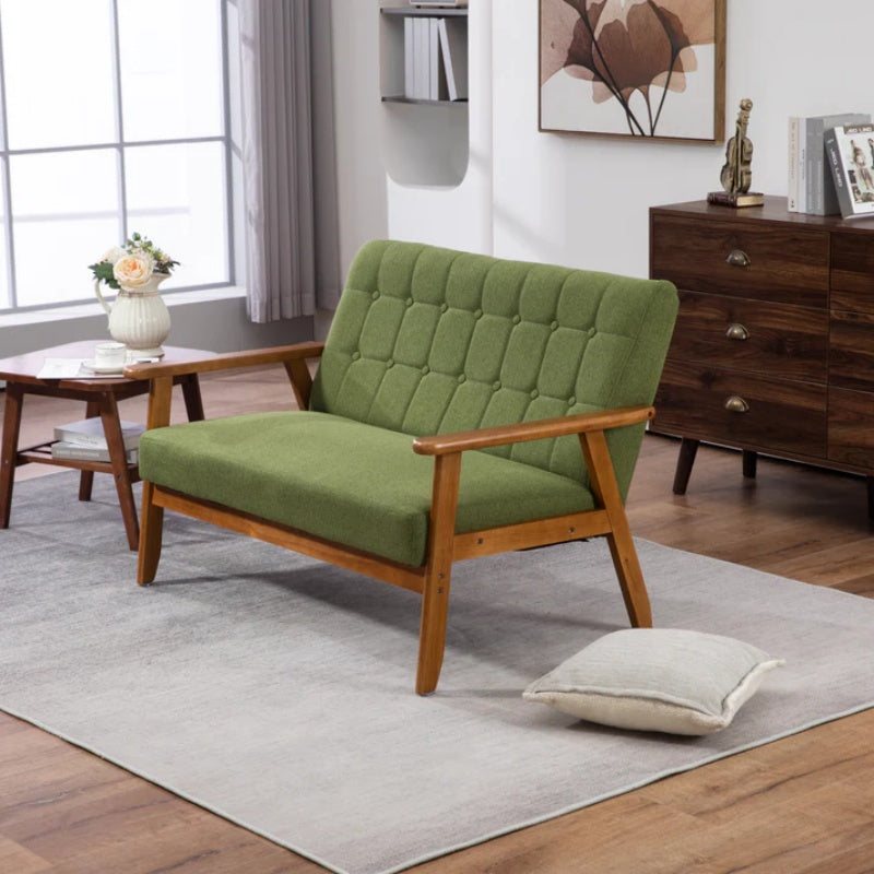 COOLMORE Mid-Century Modern Solid Loveseat Sofa Upholstered Linen Loveseat, 2-Seat Upholstered Loveseat Sofa Modern Couch-海智集-Default-