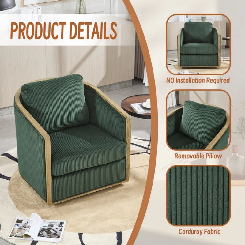 Emerald Corduroy Swivel Barrel Chair, Comfortable Accent Sofa Chair with 360 Degree Swivel for Living Room, Nursery, Hotel, Bedroom, Office-海智集-Default-