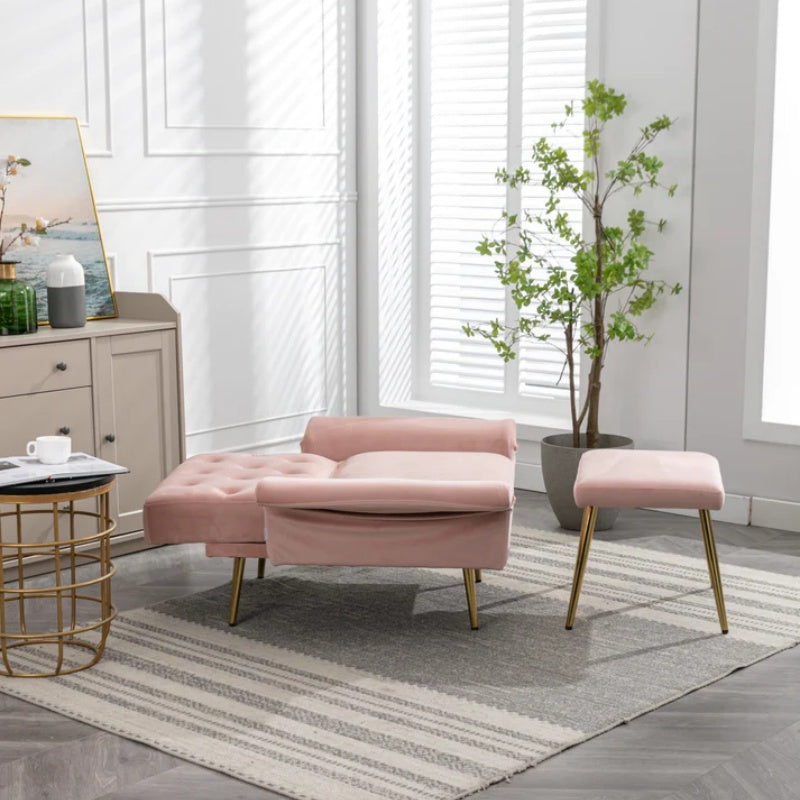 COOLMORE Velvet Accent Chair with Adjustable Armrests and Backrest, Button Tufted Lounge Chair, Single Recliner Armchair with Ottoman-海智集-Default-