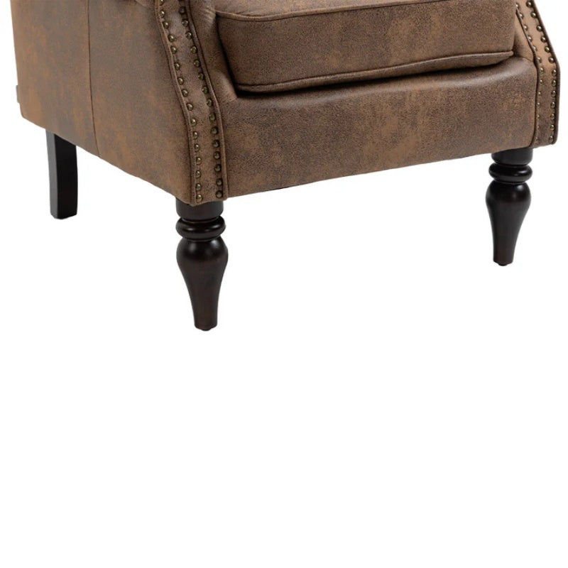 Modern Coffee Wood Frame Armchair with Sturdy Wood Legs and Microsuede Upholstery for Living Room-海智集-Default-