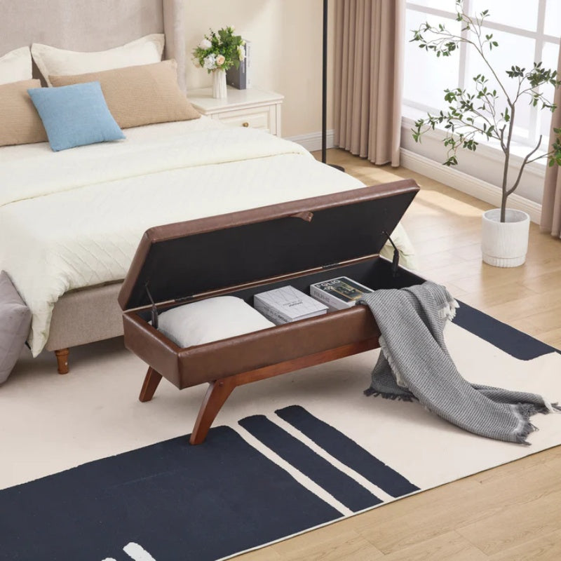 COOLMORE Teddy wool fabric, solid wood feet for solid weighing, and bed end stool with storage function-海智集-Default-
