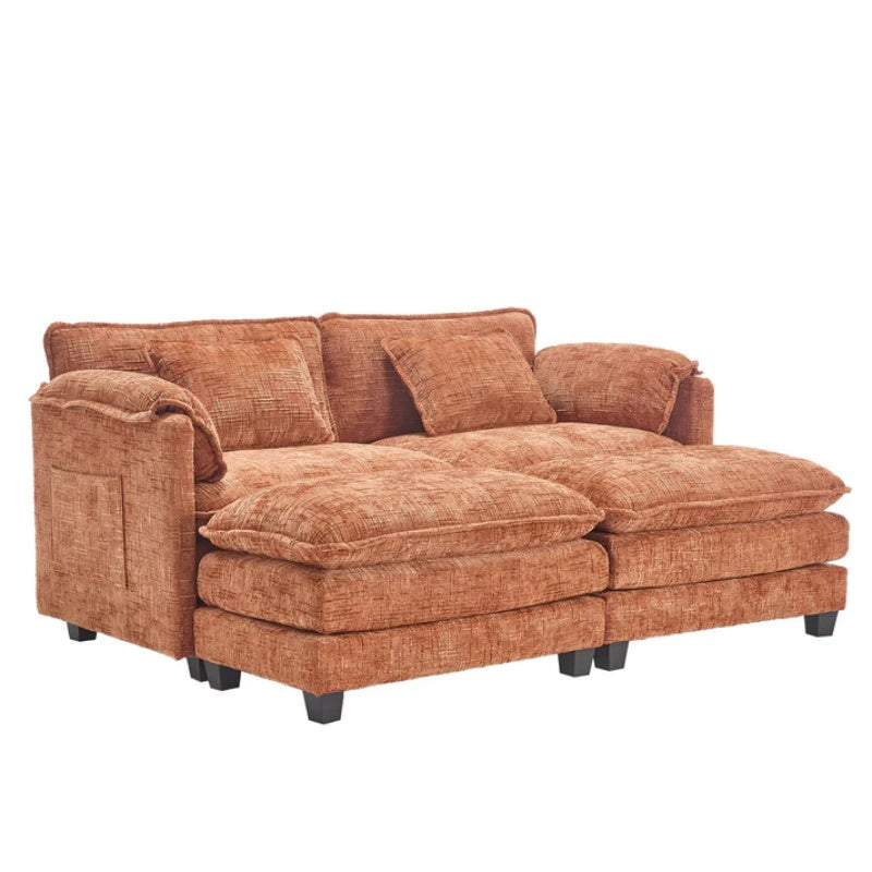 UNITED WE WIN Chenille fabric, solid construction, the overall structure of the sofa is stable, detachable armrests, two foot stools and two-seat sofa with side pockets-海智集-Default-