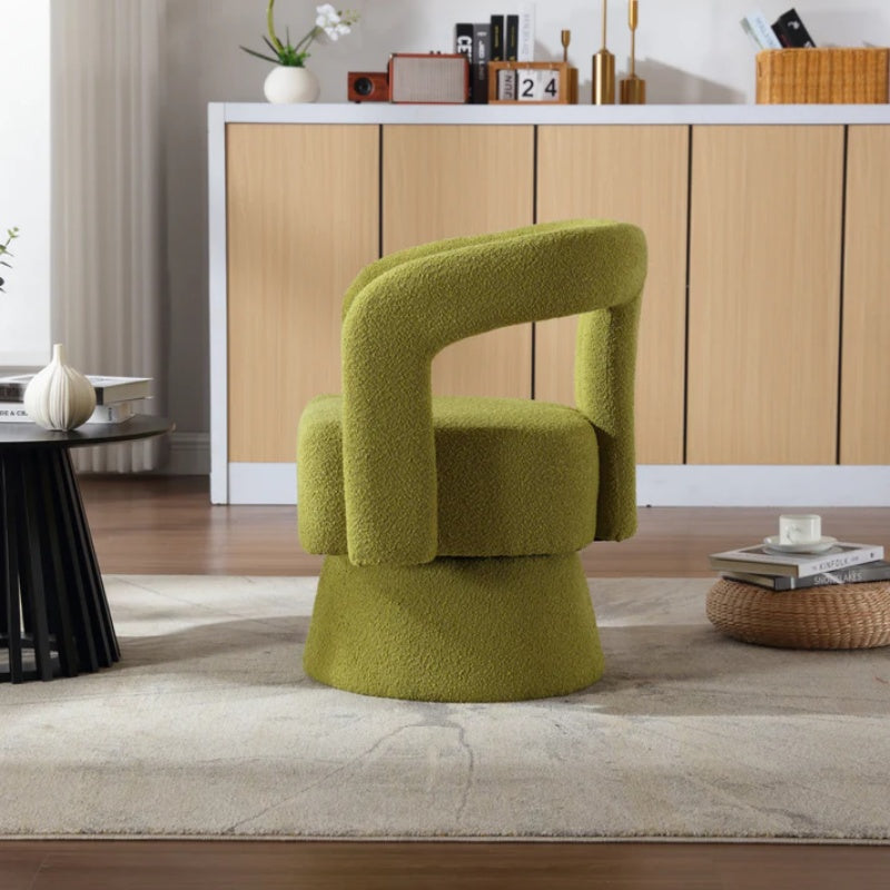 COOLMORE 360 Degree Swivel Cuddle Barrel Accent Chairs, Round Armchairs with Wide Upholstered, Fluffy Fabric Chair for Living Room, Bedroom, Office, Waiting Rooms (Olive Green Boucle)-海智集-Default-