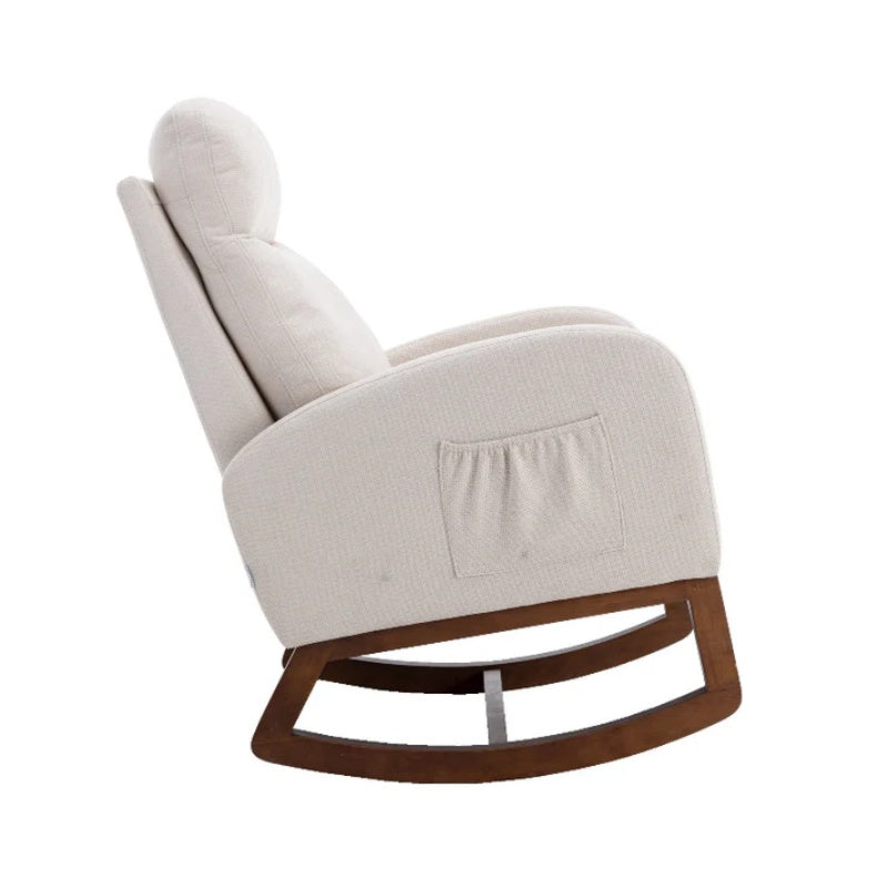 Rocking Chair, Modern Glider Chair, Recliner Armchair with Wood Legs and Side Pocket, Nursery Rocking Accent Chair with High Back for Living Room Bedroom (Beige linen)-海智集-Default-