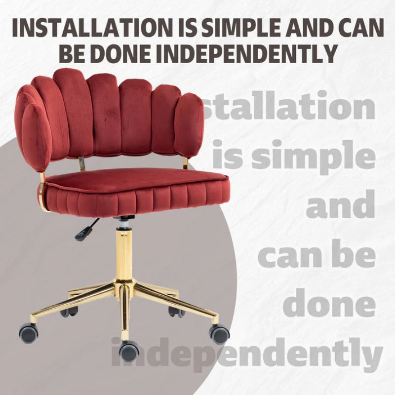 Velvet Home Office Desk Chair, Modern Cute Computer Chair with Swivel Wheels, Height Adjustable, Wine Red Velvet-海智集-Default-