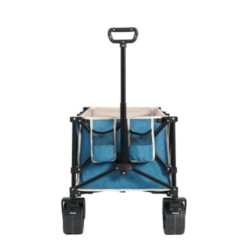 Foldable Extended Wagon with 220lbs Weight Capacity, Heavy Duty 300L Folding Utility Garden Cart with Big All-Terrain Beach Wheels & Drink Holders. Blue-海智集-Default-