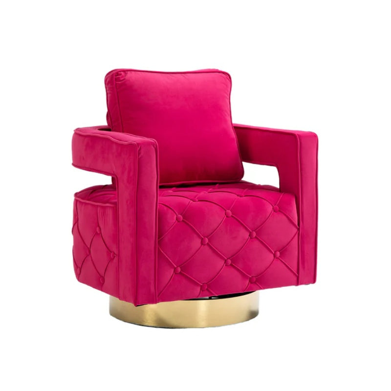Swivel Accent Chair - Modern Accent Chair with Pillow, Velvet Armchair Side Chair with Tufted Button for Living Room, Bedroom, Office(RED)-海智集-Default-