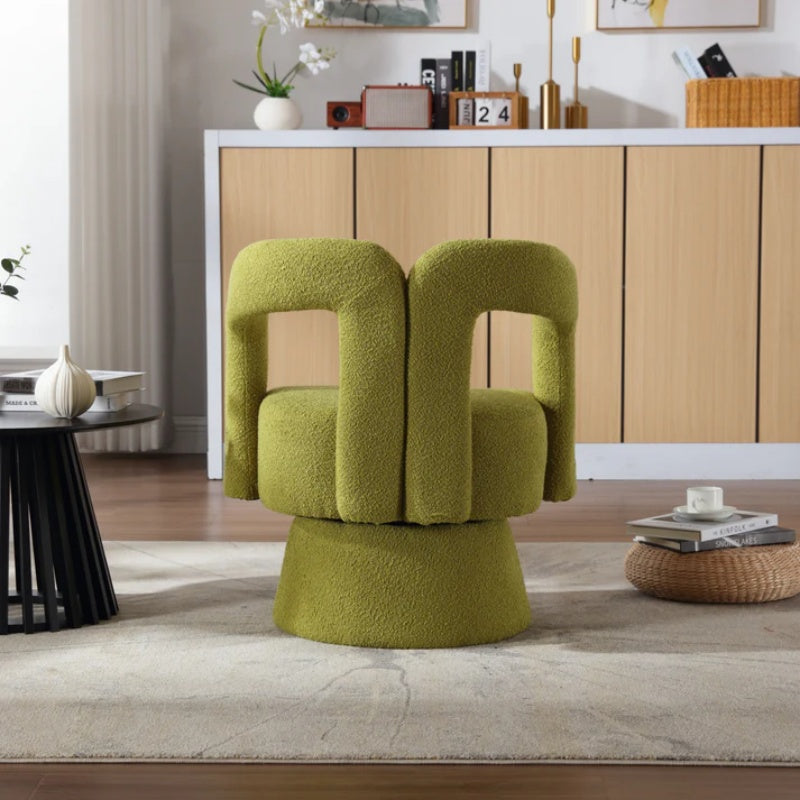 COOLMORE 360 Degree Swivel Cuddle Barrel Accent Chairs, Round Armchairs with Wide Upholstered, Fluffy Fabric Chair for Living Room, Bedroom, Office, Waiting Rooms (Olive Green Boucle)-海智集-Default-