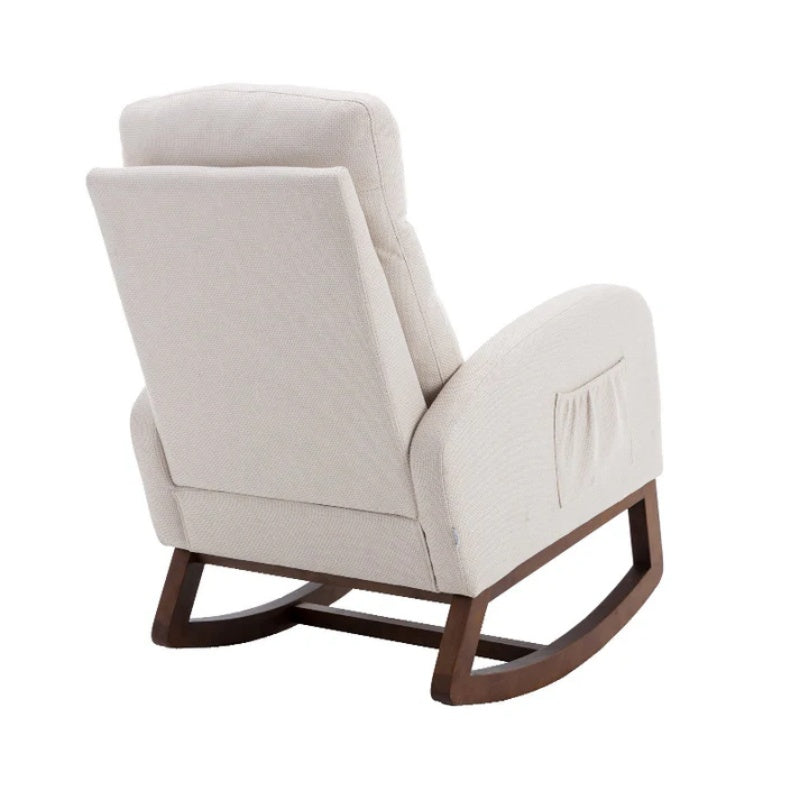 Rocking Chair, Modern Glider Chair, Recliner Armchair with Wood Legs and Side Pocket, Nursery Rocking Accent Chair with High Back for Living Room Bedroom (Beige linen)-海智集-Default-
