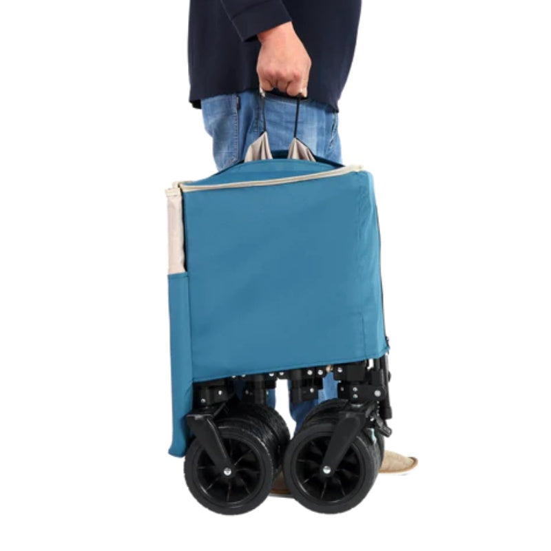 Foldable Extended Wagon with 220lbs Weight Capacity, Heavy Duty 300L Folding Utility Garden Cart with Big All-Terrain Beach Wheels & Drink Holders. Blue-海智集-Default-