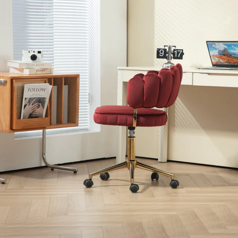 Velvet Home Office Desk Chair, Modern Cute Computer Chair with Swivel Wheels, Height Adjustable, Wine Red Velvet-海智集-Default-