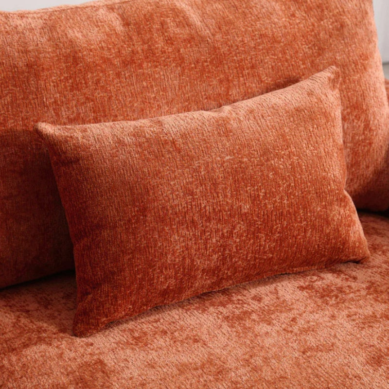 Mid Century Modern Chenille Fabric Loveseat Sofa with Brown Wood Feet, 2-Seat Upholstered Couch in Orange for Living Room or Bedroom-海智集-Default-