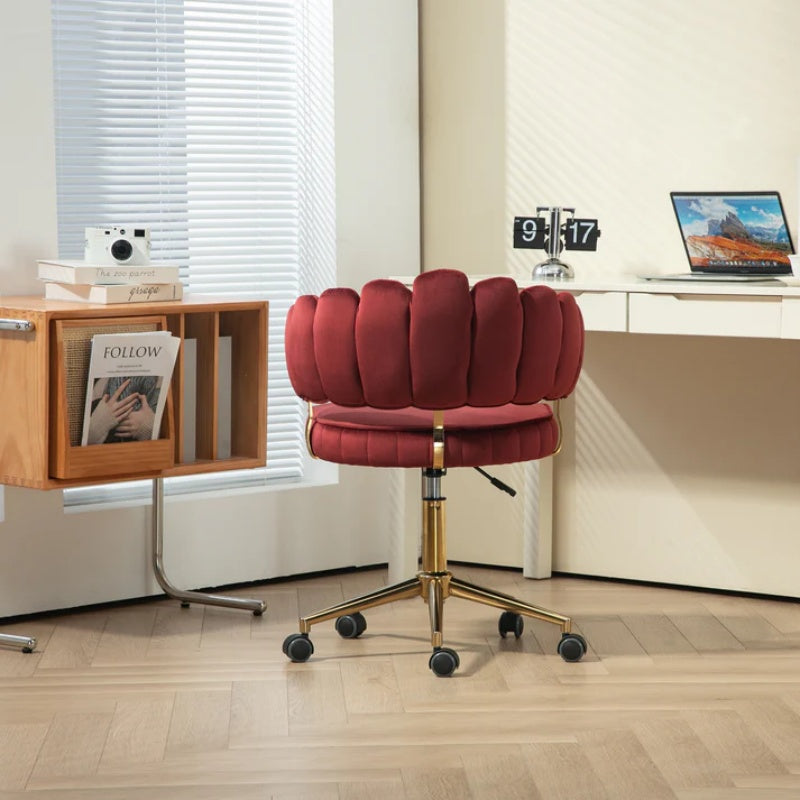 Velvet Home Office Desk Chair, Modern Cute Computer Chair with Swivel Wheels, Height Adjustable, Wine Red Velvet-海智集-Default-