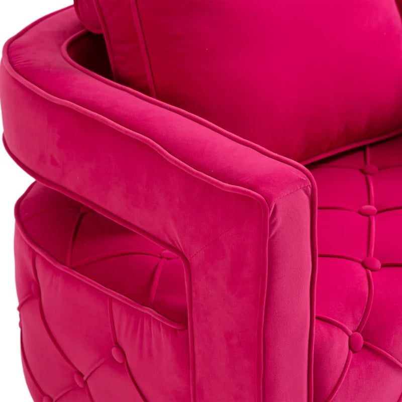 Swivel Accent Chair - Modern Accent Chair with Pillow, Velvet Armchair Side Chair with Tufted Button for Living Room, Bedroom, Office(RED)-海智集-Default-