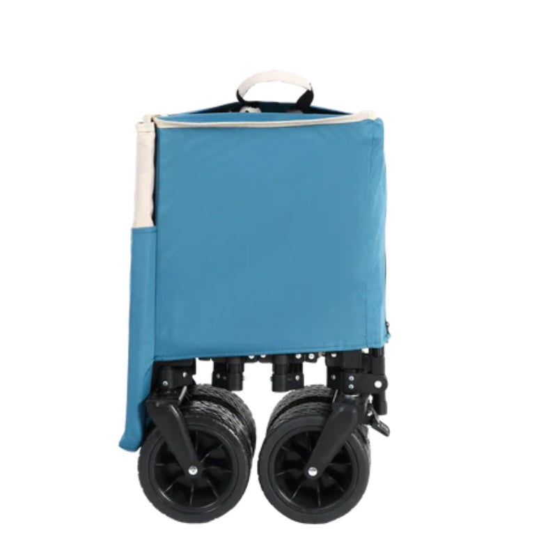Foldable Extended Wagon with 220lbs Weight Capacity, Heavy Duty 300L Folding Utility Garden Cart with Big All-Terrain Beach Wheels & Drink Holders. Blue-海智集-Default-