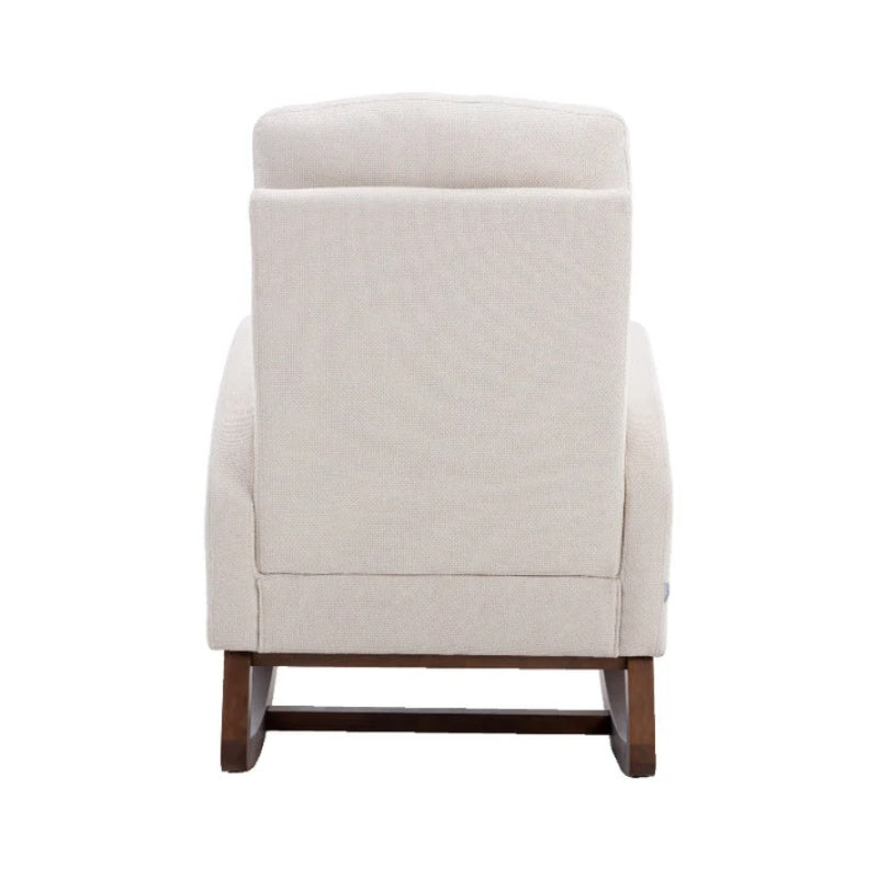 Rocking Chair, Modern Glider Chair, Recliner Armchair with Wood Legs and Side Pocket, Nursery Rocking Accent Chair with High Back for Living Room Bedroom (Beige linen)-海智集-Default-