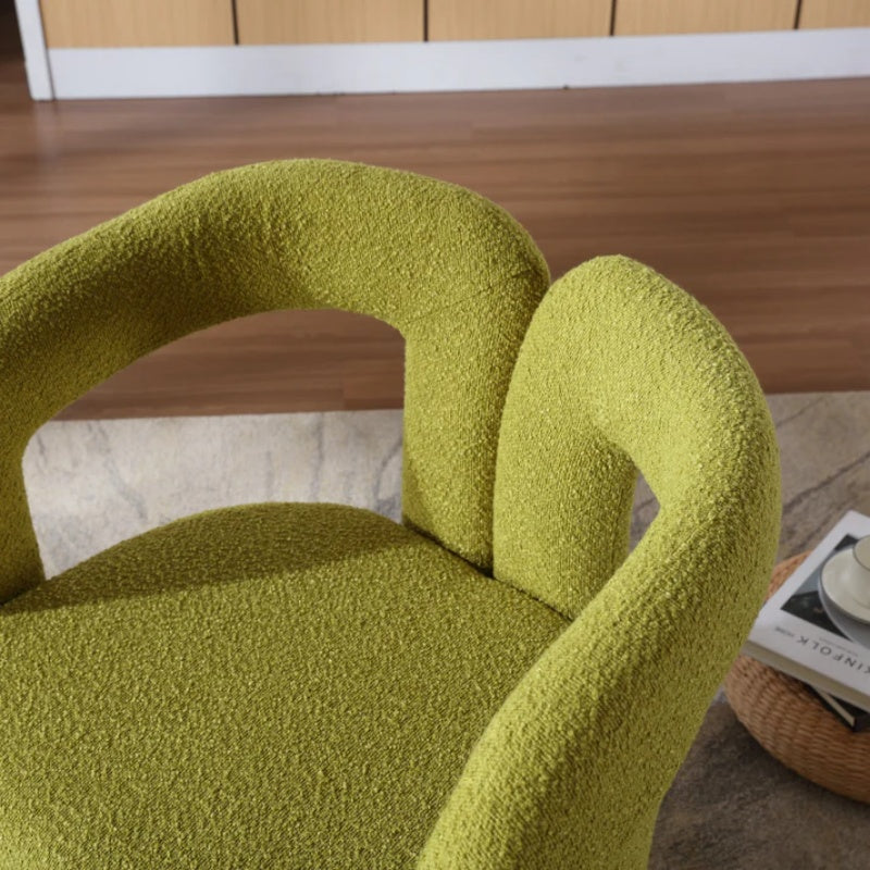 COOLMORE 360 Degree Swivel Cuddle Barrel Accent Chairs, Round Armchairs with Wide Upholstered, Fluffy Fabric Chair for Living Room, Bedroom, Office, Waiting Rooms (Olive Green Boucle)-海智集-Default-