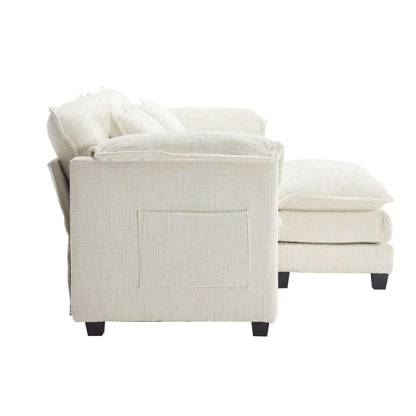 UNITED WE WIN Chenille fabric, solid construction, the overall structure of the sofa is stable, detachable armrests, two foot stools and two-seat sofa with side pockets-海智集-Default-