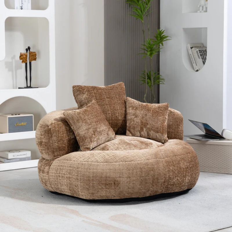 Lazy Sofa Durable Comfort Lounger High Back Bean Bag Chair with Three Pillows, Coffee Chenille, 42.52 inches-海智集-Default-