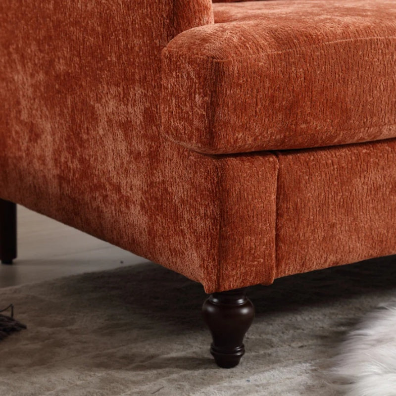 Mid Century Modern Chenille Fabric Loveseat Sofa with Brown Wood Feet, 2-Seat Upholstered Couch in Orange for Living Room or Bedroom-海智集-Default-