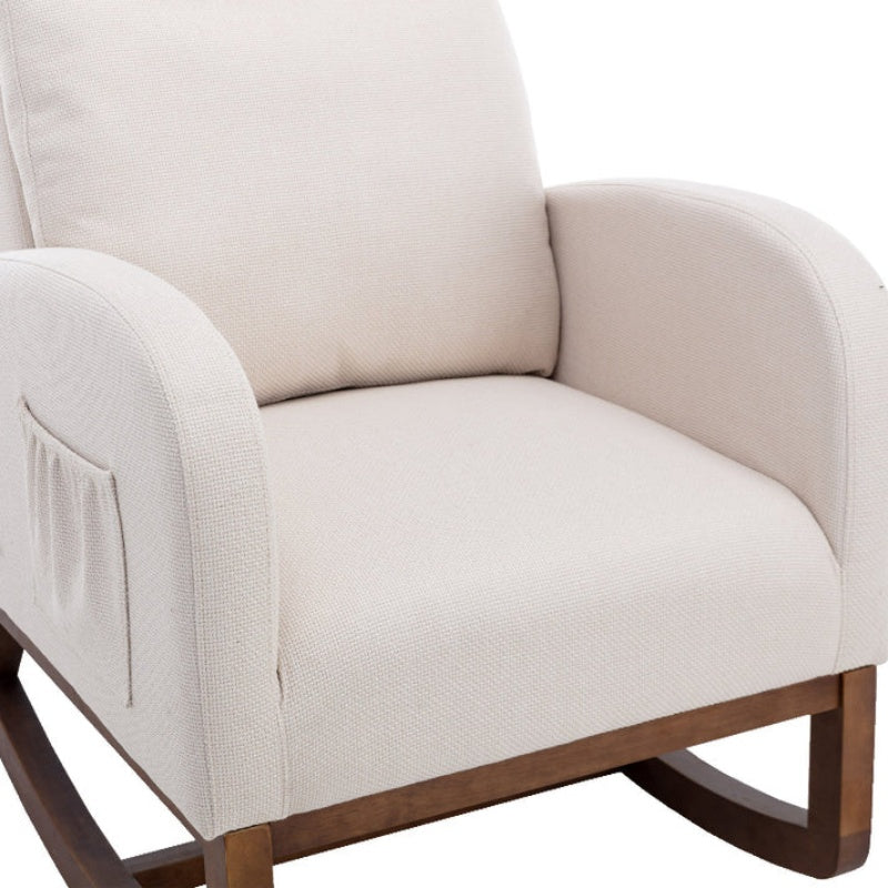 Rocking Chair, Modern Glider Chair, Recliner Armchair with Wood Legs and Side Pocket, Nursery Rocking Accent Chair with High Back for Living Room Bedroom (Beige linen)-海智集-Default-