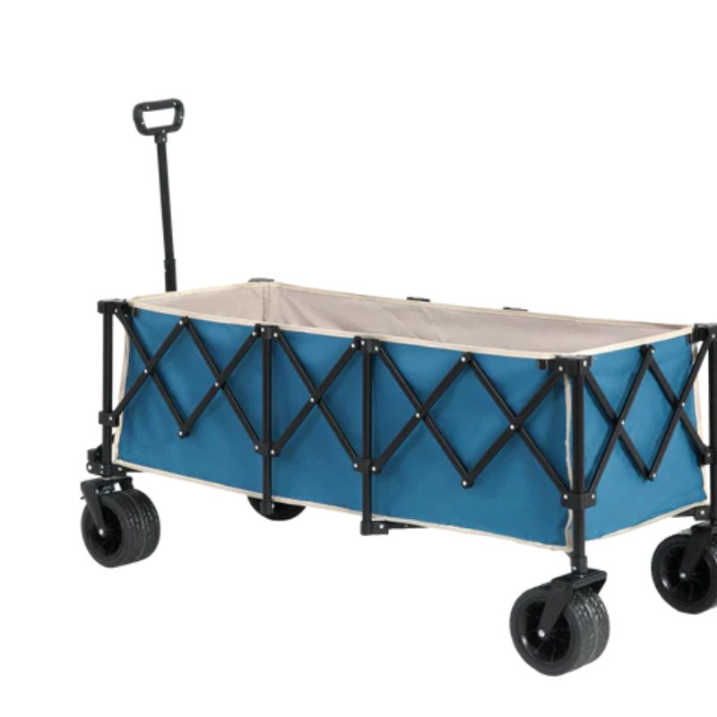 Foldable Extended Wagon with 220lbs Weight Capacity, Heavy Duty 300L Folding Utility Garden Cart with Big All-Terrain Beach Wheels & Drink Holders. Blue-海智集-Default-