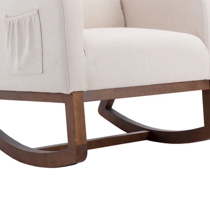 Rocking Chair, Modern Glider Chair, Recliner Armchair with Wood Legs and Side Pocket, Nursery Rocking Accent Chair with High Back for Living Room Bedroom (Beige linen)-海智集-Default-