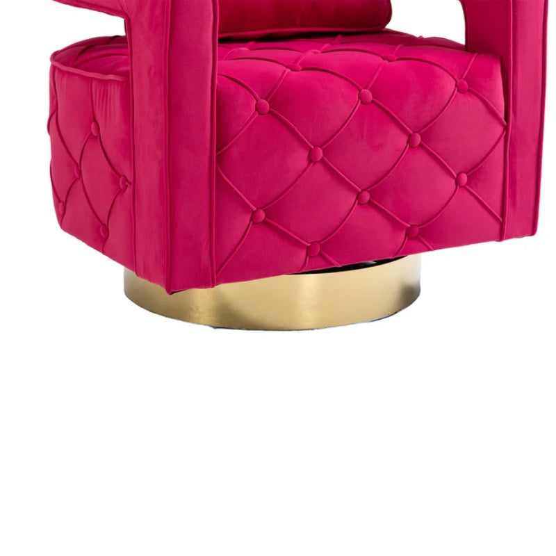 Swivel Accent Chair - Modern Accent Chair with Pillow, Velvet Armchair Side Chair with Tufted Button for Living Room, Bedroom, Office(RED)-海智集-Default-