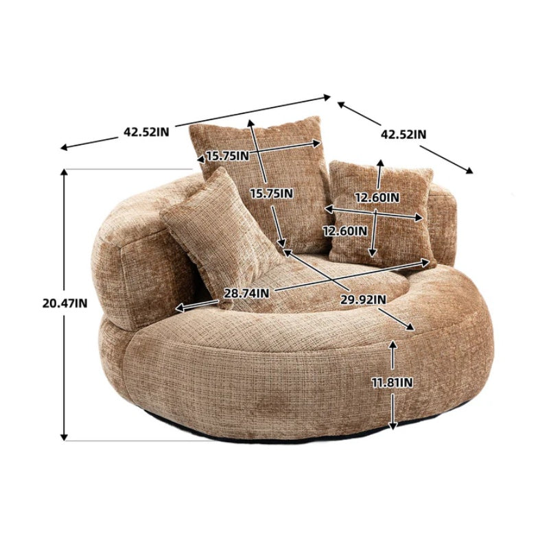 Lazy Sofa Durable Comfort Lounger High Back Bean Bag Chair with Three Pillows, Coffee Chenille, 42.52 inches-海智集-Default-