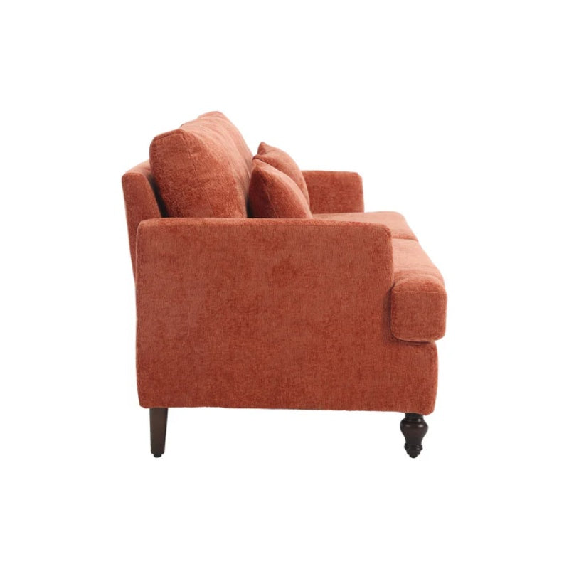 Mid Century Modern Chenille Fabric Loveseat Sofa with Brown Wood Feet, 2-Seat Upholstered Couch in Orange for Living Room or Bedroom-海智集-Default-