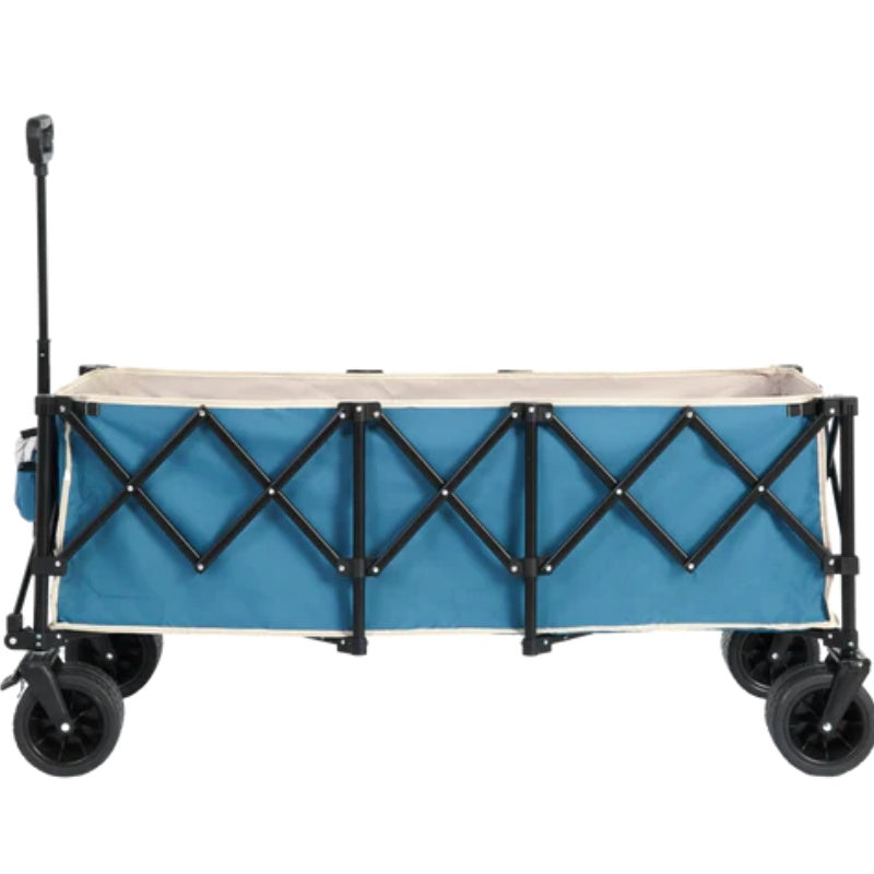 Foldable Extended Wagon with 220lbs Weight Capacity, Heavy Duty 300L Folding Utility Garden Cart with Big All-Terrain Beach Wheels & Drink Holders. Blue-海智集-Default-