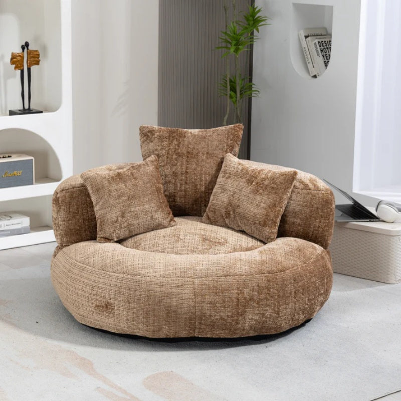 Lazy Sofa Durable Comfort Lounger High Back Bean Bag Chair with Three Pillows, Coffee Chenille, 42.52 inches-海智集-Default-