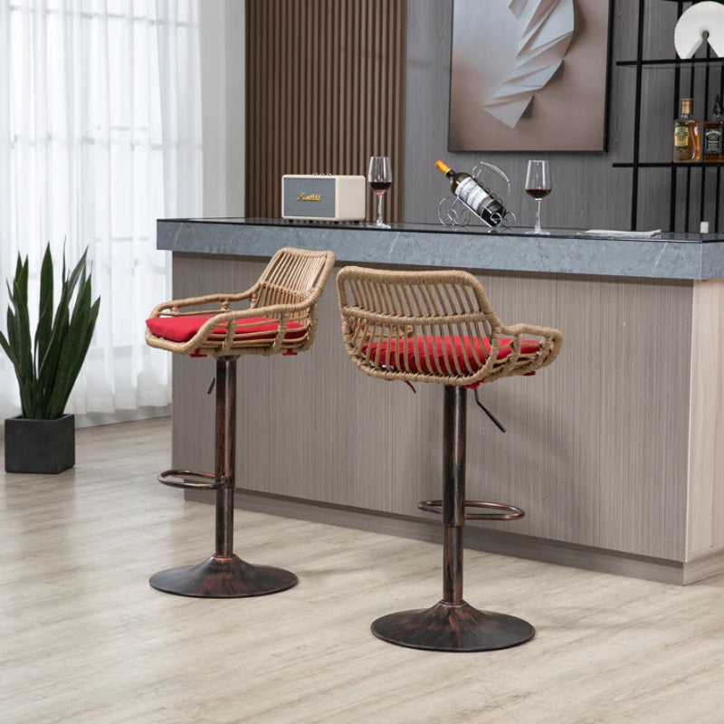 COOLMORE Modern Swivel Bar Stools Set of 2 Adjustable Counter Height Chairs with Footrest Red Linen-海智集-Default-