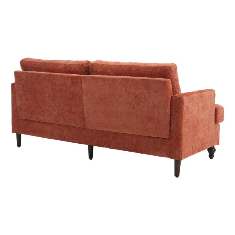 Mid Century Modern Chenille Fabric Loveseat Sofa with Brown Wood Feet, 2-Seat Upholstered Couch in Orange for Living Room or Bedroom-海智集-Default-