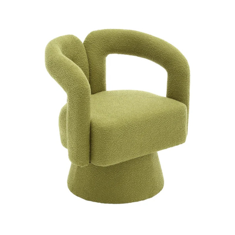 COOLMORE 360 Degree Swivel Cuddle Barrel Accent Chairs, Round Armchairs with Wide Upholstered, Fluffy Fabric Chair for Living Room, Bedroom, Office, Waiting Rooms (Olive Green Boucle)-海智集-Default-